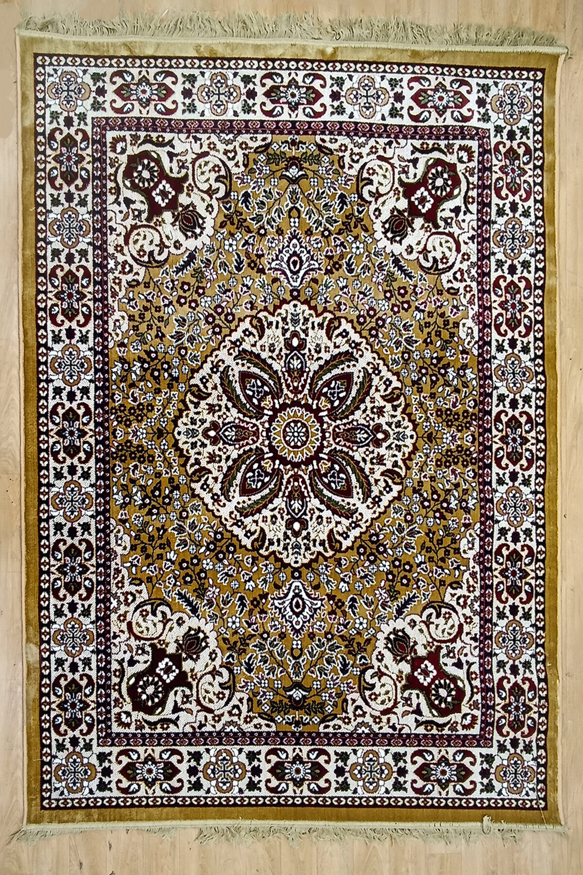 A Traditional Persian Rug with Golden Accents. - Image 2