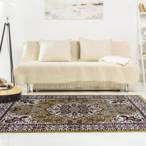 A Traditional Persian Rug with Golden Accents.