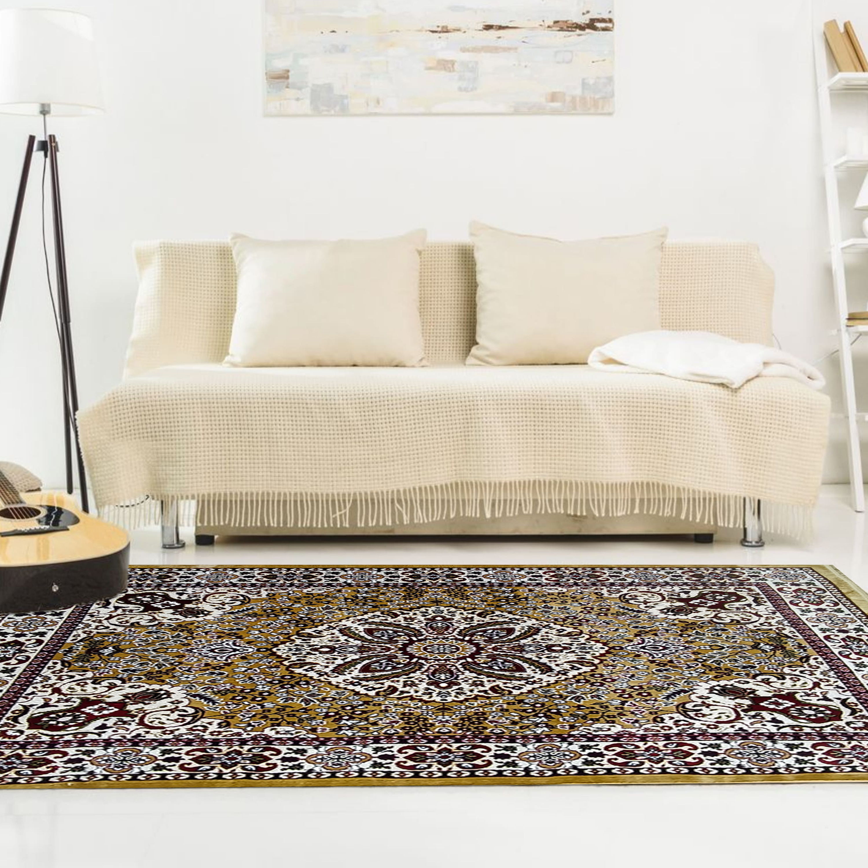 A Traditional Persian Rug with Golden Accents.